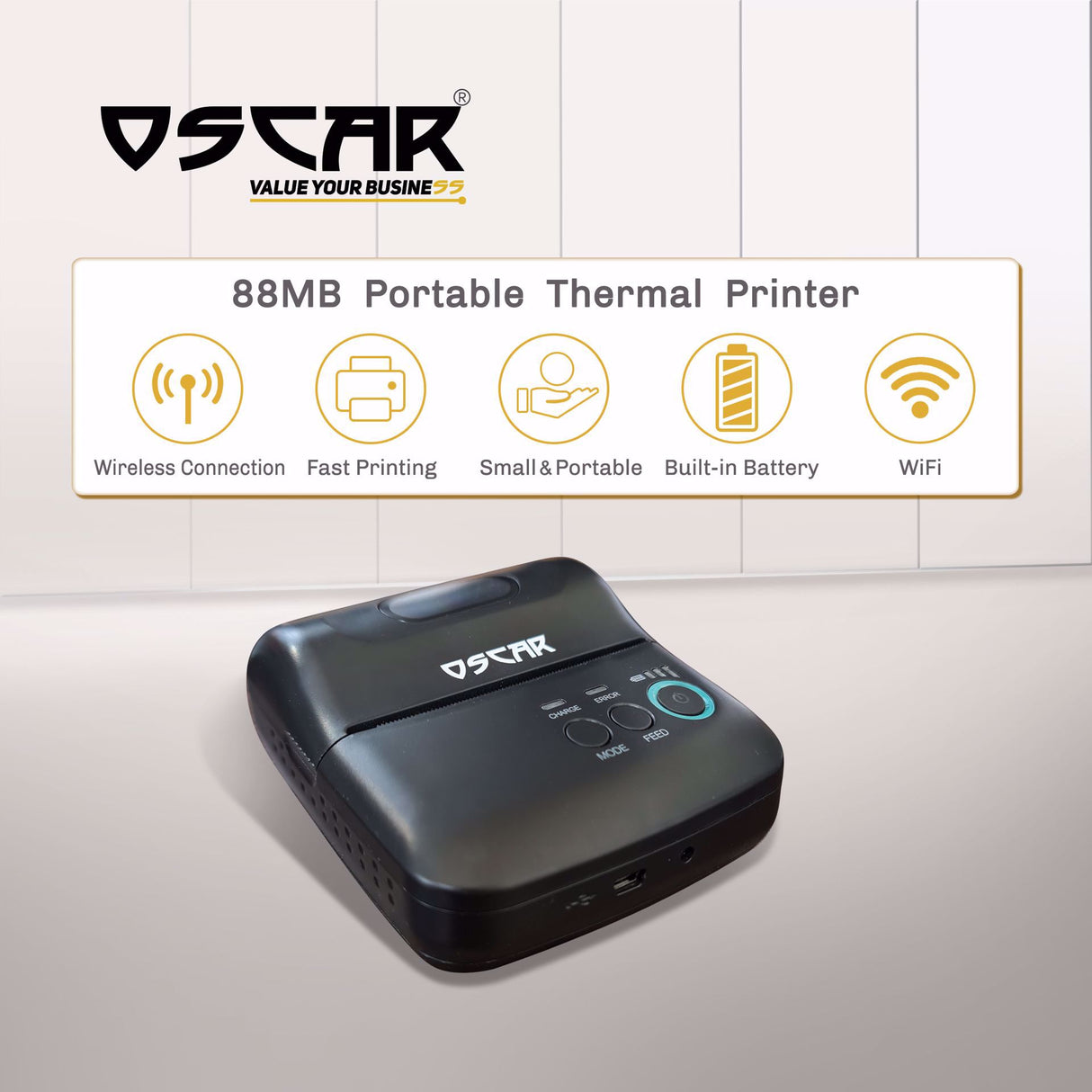 OSCAR POS88MW Black Portable Printer USB+WIFI