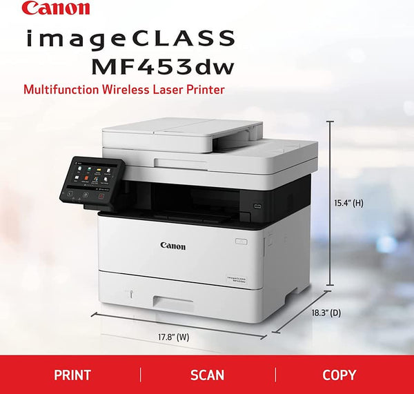 CANON Printer laser imageCLASS MF453dw All-in-One Wireless Monochrome Laser Printer | Print, Copy, & Scan| | 5" Color Touch LCD | One Pass Duplex Scan