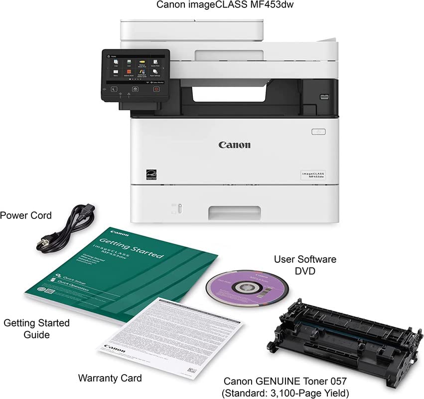 CANON Printer laser imageCLASS MF453dw All-in-One Wireless Monochrome Laser Printer | Print, Copy, & Scan| | 5" Color Touch LCD | One Pass Duplex Scan