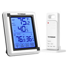 Humidity and Temperature Monitor VIVOSUN Indoor Outdoor Thermometer Wireless Digital Hygrometer Temperature and Humidity Monitor with Touchscreen LCD Backlight, 200ft/60m Range, Battery Included