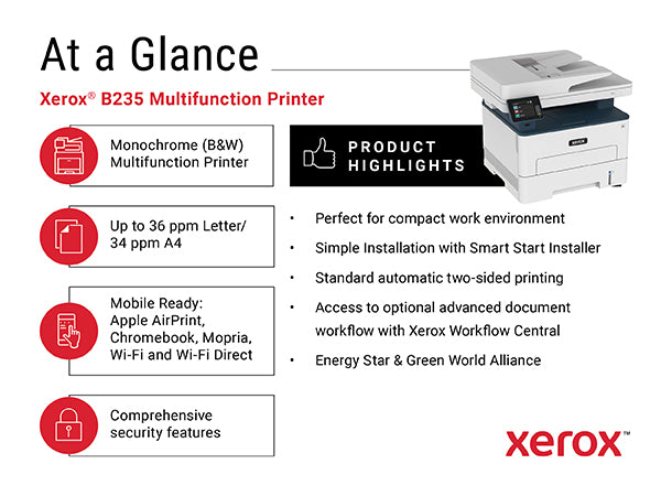 Xerox Printer B235 A4 Black 4 in 1 MFP 36PPM/Copy/Fax/Print/Scan/Wifi