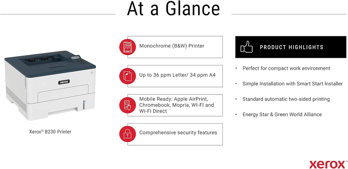 Xerox B230 A4 mono printer 34ppm/Duplex/network/wifi