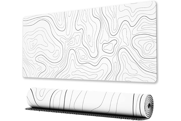 Ovenbird Large Gaming Mouse Pad with Stitched Edges, Minimalist Topographic Map Desk Mat, Extended XL Mousepad with Anti-Slip Base, Cool Desk Pad for Keyboard and Mouse, 31.5 x 11.8 in, White