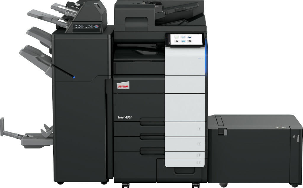 Develop Copier Color Konica Model INEO+450i with ADF/Print/Scan/NIC/Duplex/Drum/Developer 220v/60HZ #AA7R141 + Copier Desk DK-516 + Toner YMCK