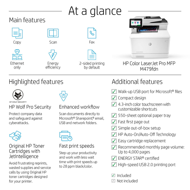 HP Printer Color LaserJet Pro M479FDN/W1A79A