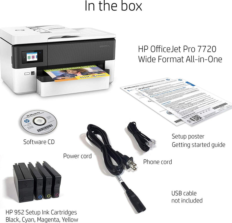 HP Officejet Pro 7720/Y0S18A Wide Format Wireless All-in-One Printer, White