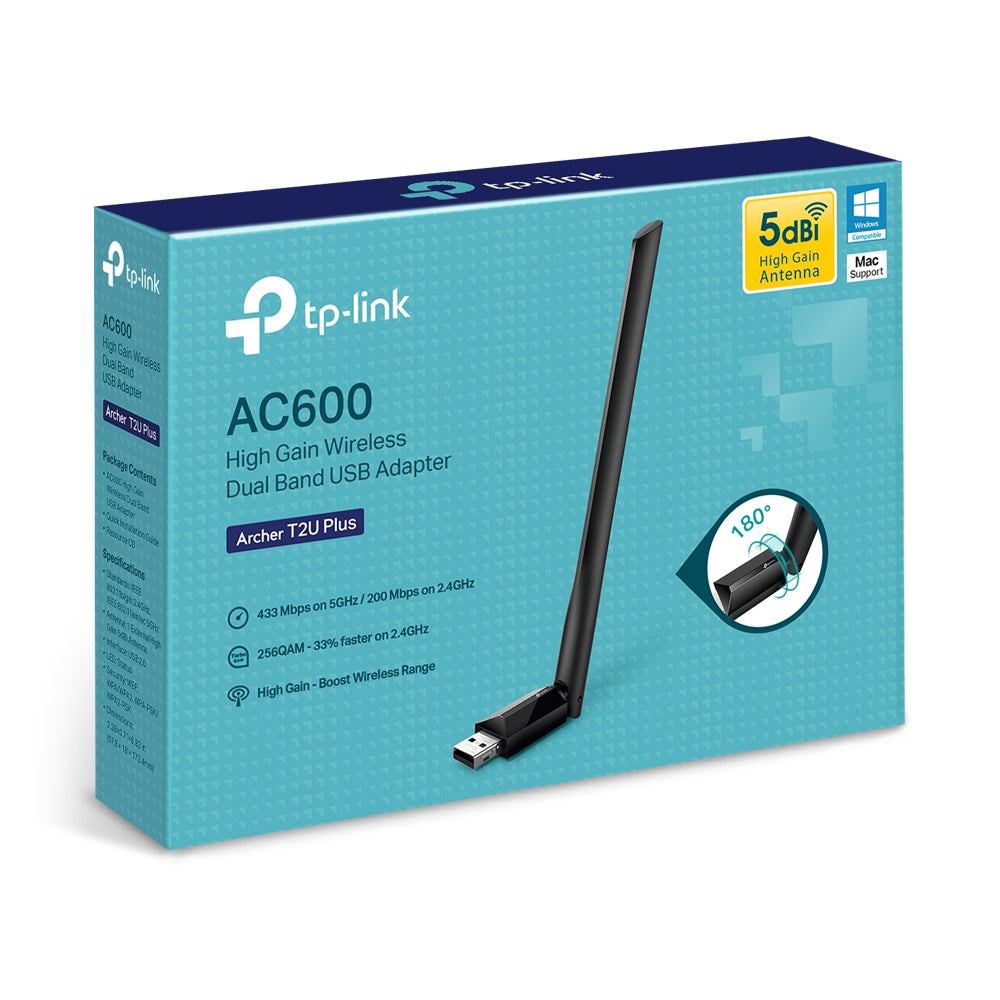 محول USB Wi-Fi ثنائي النطاق عالي الكسب TP-Link Archer T2U Plus AC600