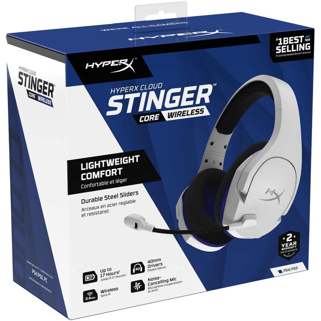 HyperX Cloud Stinger Core PS 5 & 4 Gaming Headset Wireless USB (Charging) Microphone White 4P5J1AA