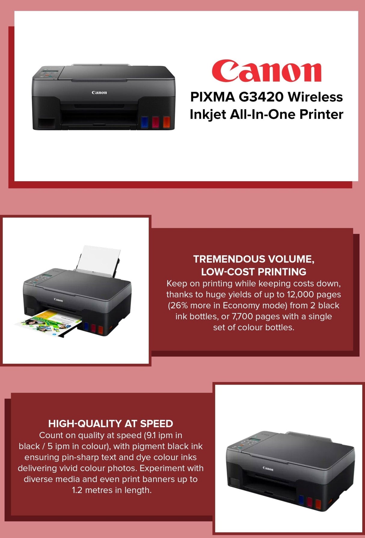 Canon Printer Color PIXMA G3420 wifi (Ink Tank) 9 IPM