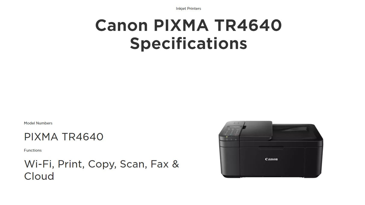 Canon Printer 4-in-1 Color PIXMA TR-4640 Wi-Fi, Print, Copy, Scan, Fax & Cloud