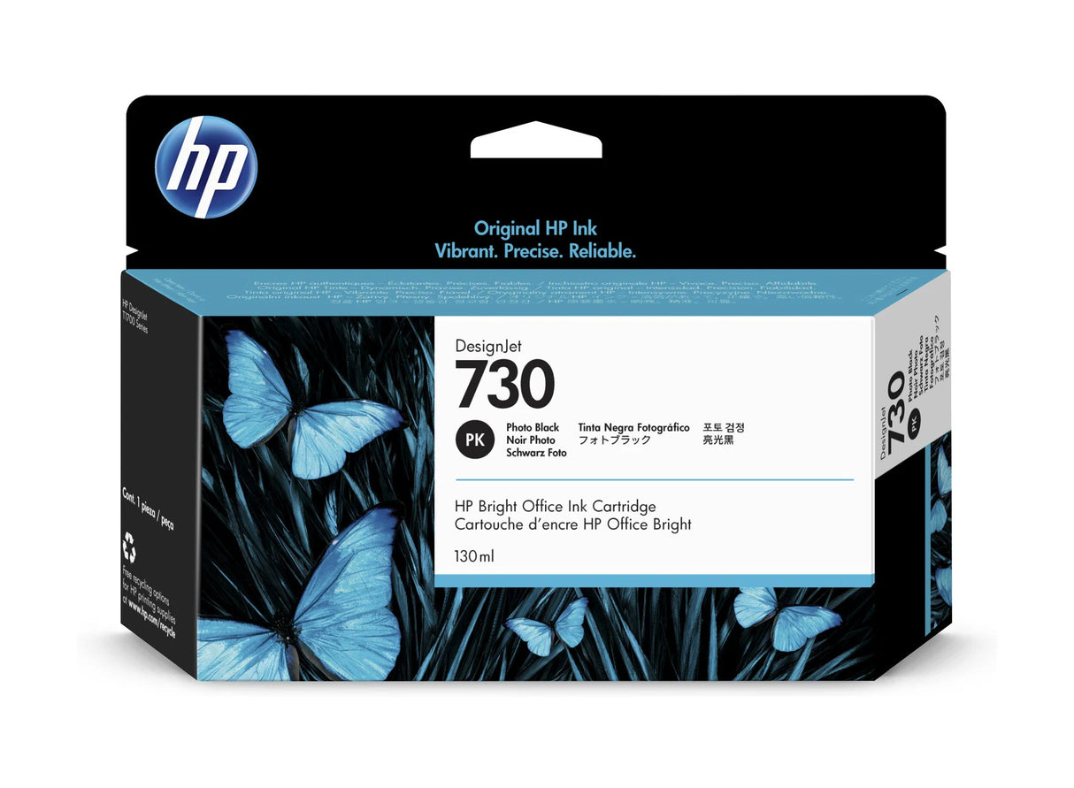 حبر HP الأصلي للصور باللون الأسود 730/P2V67A للطابعات/T1700 سعة 130 مل