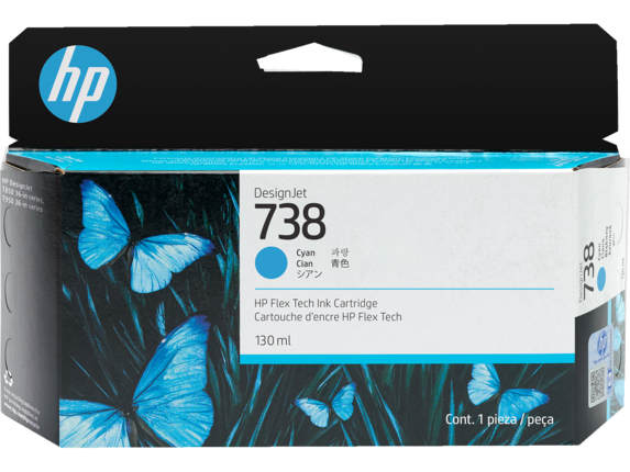 حبر أصلي HP ​​738/498N5A-130ML Cyan للطابعات T850/T950