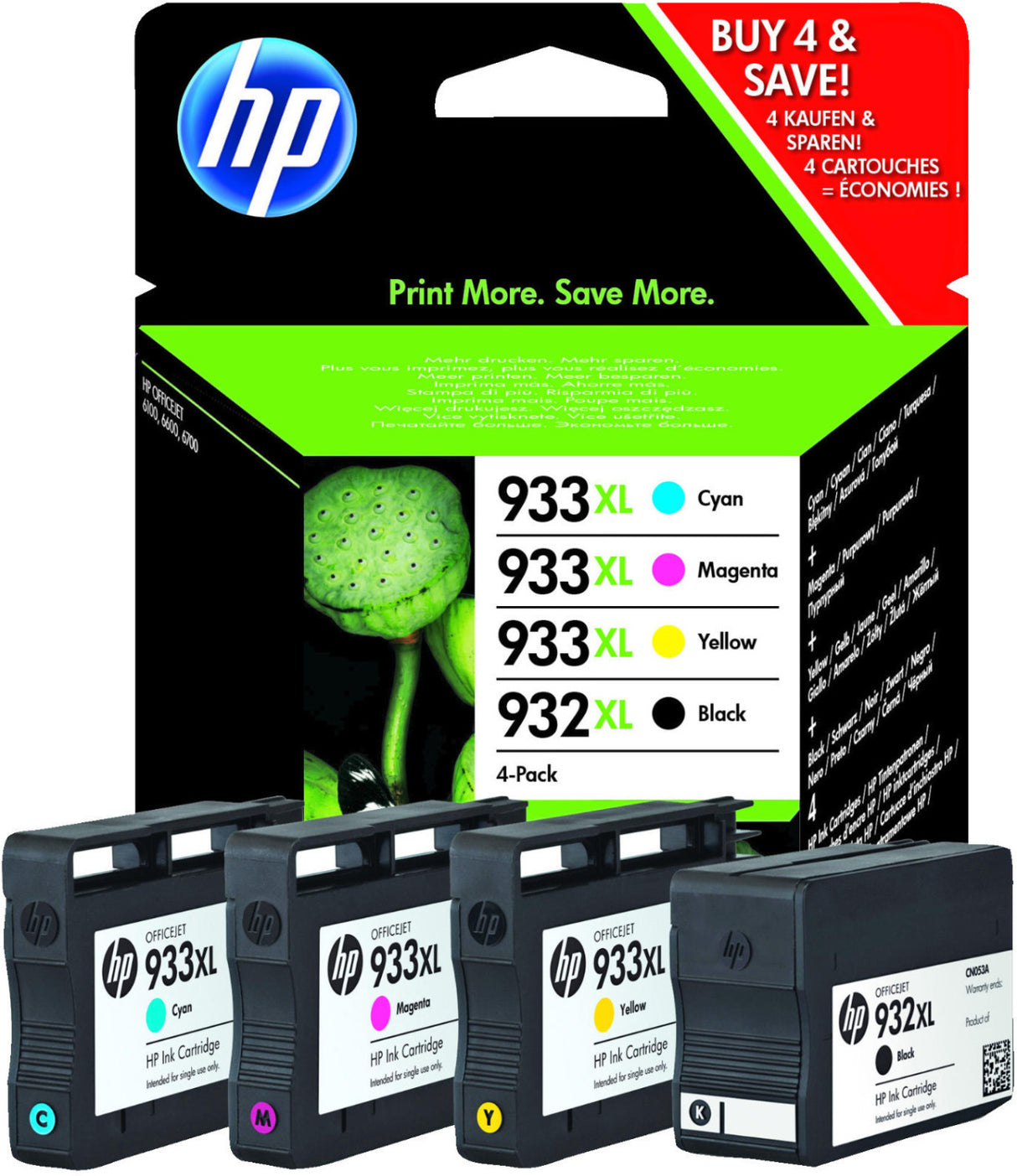 حزمة الحبر الأصلية المتعددة HP 932Xl/933XL (CN053AE, CN054AE, CN055AE, CN056AE)