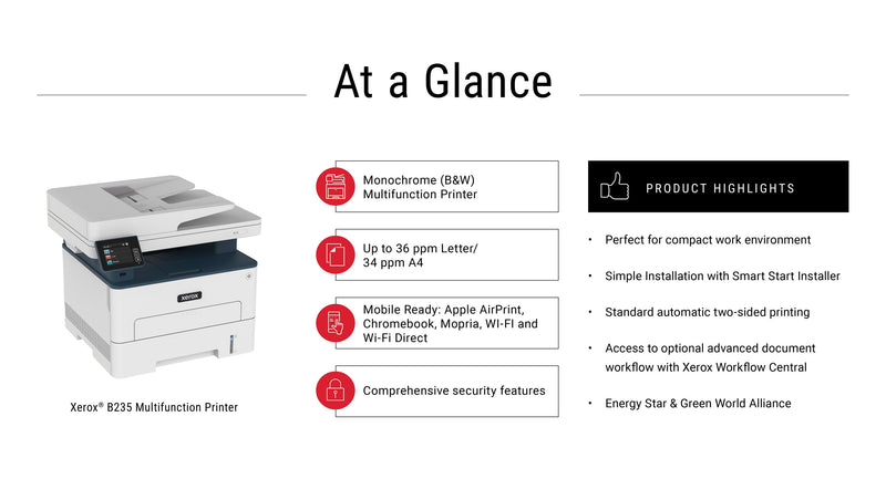 Xerox Printer B235 A4 Black 4 in 1 MFP 36PPM/Copy/Fax/Print/Scan/Wifi